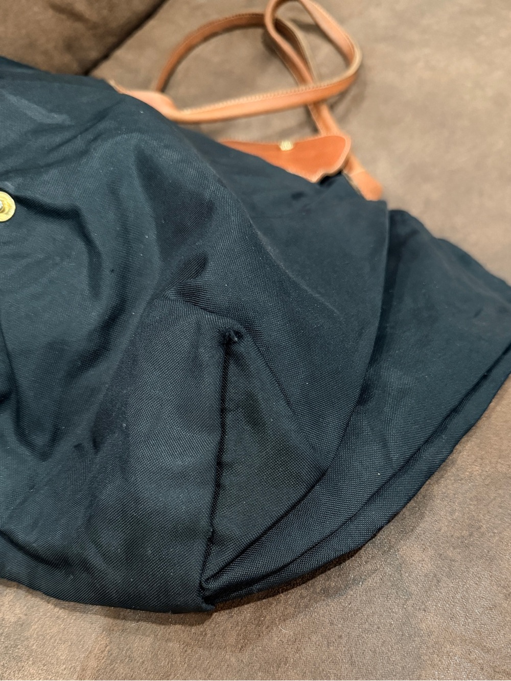 Longchamp Le Pliage Black Tote with Brown Trim - Picture 9 of 15